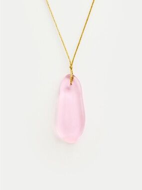 Azaz Pink Glass Long Bead on Cord. Mohammad Twam for the Azaz Collection.